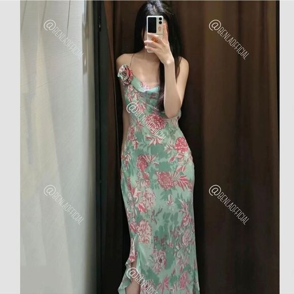 NWT ZARA FLORAL PRINTβSLIP DRESS GREEN AND PINK - Picture 12 of 16